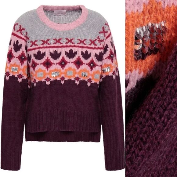 Cinq a Sept Gianni Sequin Fair Isle Sweater - Picture 9 of 16
